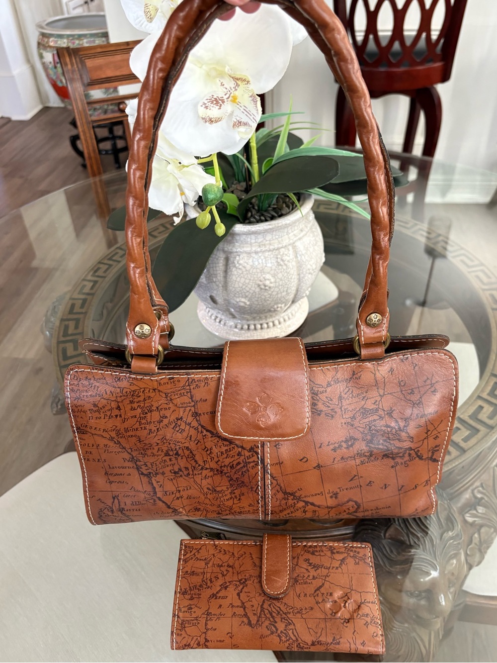 🤎🤎PATRICIA NASH RIENZO SIGNATURE MAP PRINT LEATHER SATCHEL & WALLET!🤎🤎